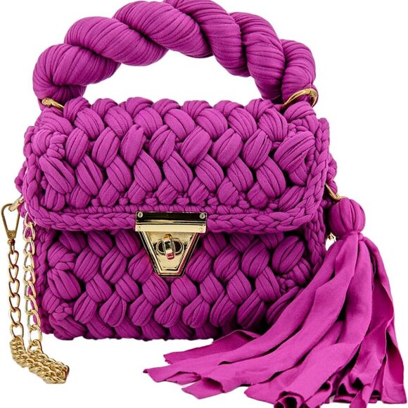 Handmade Pink Crochet Clutch Purse with Removable Tassel - Eco-Friendly Design - Picture 1 of 6